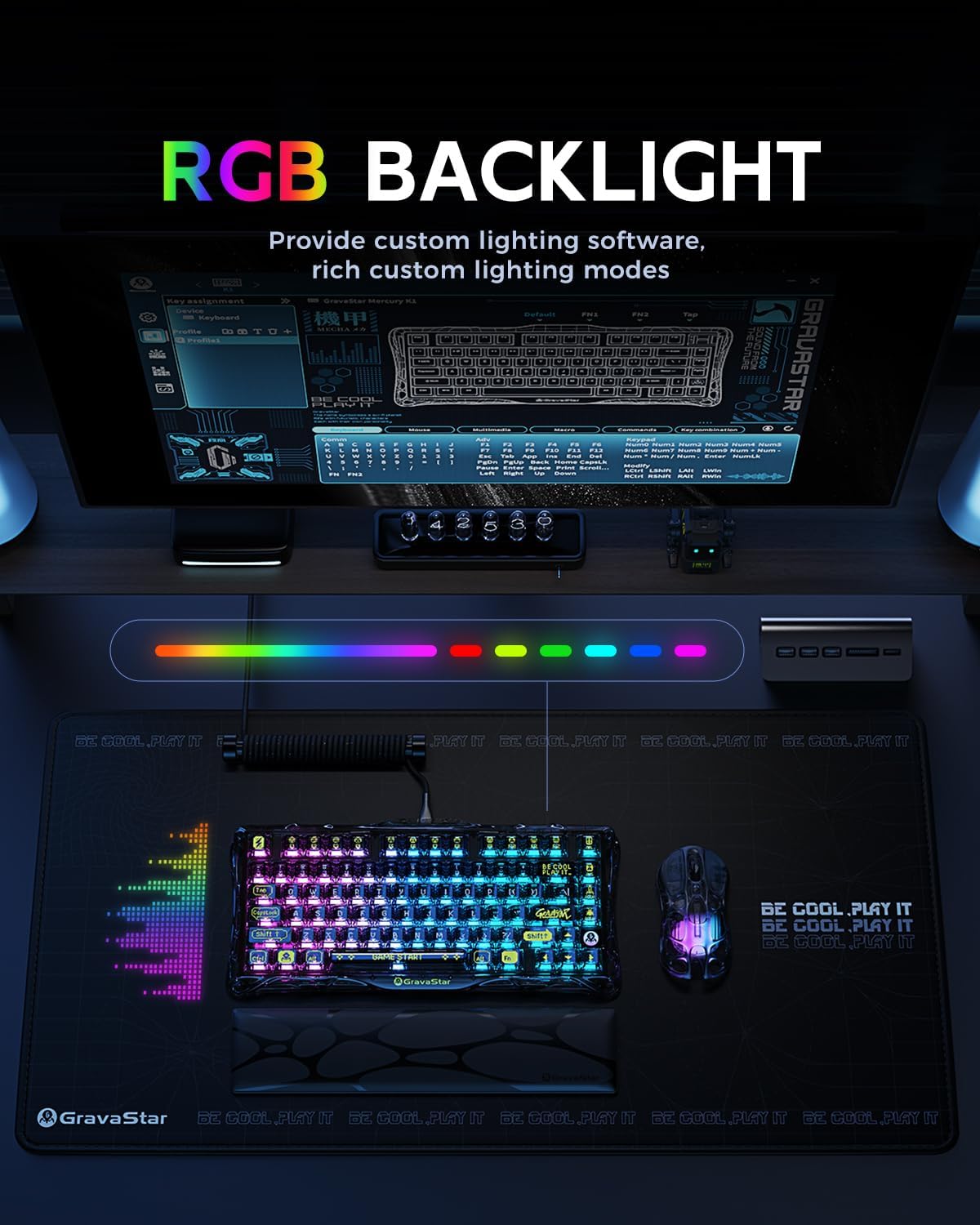 GravaStar Mercury K1 Lite 75% Wireless Mechanical Gaming Keyboard RGB | Gasket Mount, Hot Swappable Linear Switches, Creamy Sound Keyboard, 2.4GHz/USB-C/Bluetooth 5.0, for Win/Mac