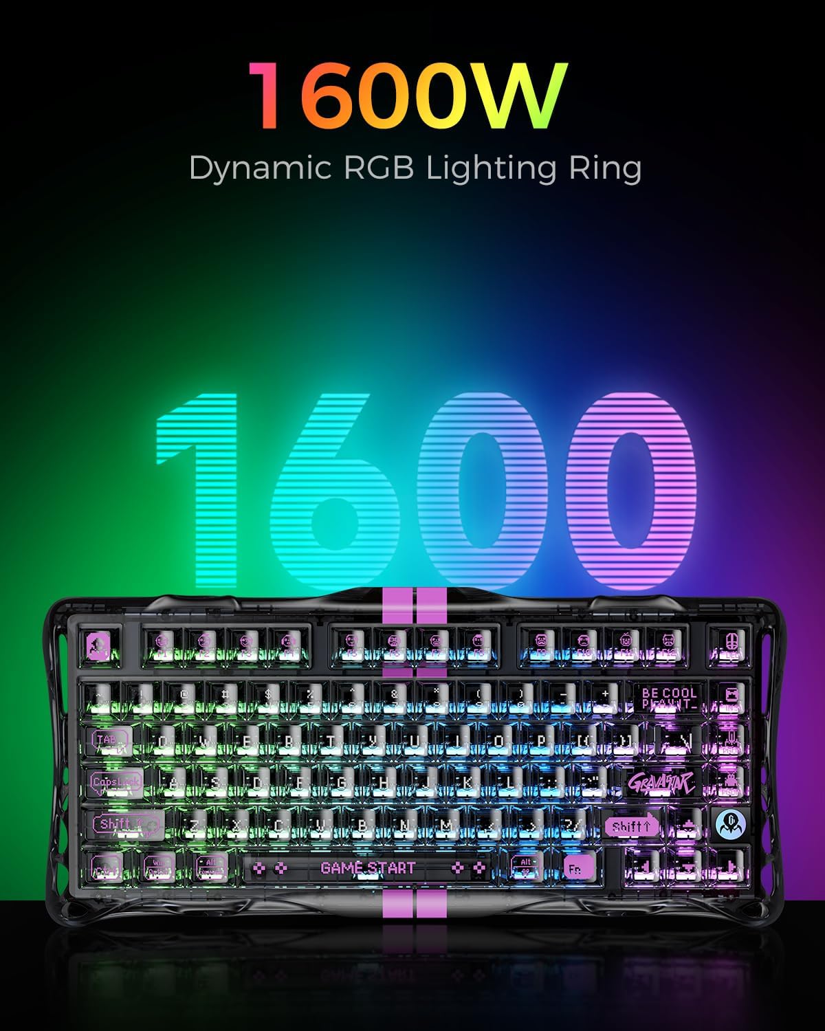 GravaStar Mercury V75 Lite Hall Effect Gaming Keyboard, 75% Wired Magnetic Keyboard, 8000Hz Polling Rate, Rapid Trigger, Adjustable Actuation, RGB Backlit, Hot Swappable, Transparent Black