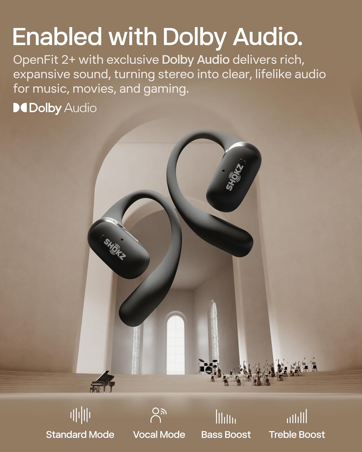 SHOKZ OpenFit 2+ Open-Ear Earbuds, Dolby Audio,Wireless Charging Amazon Exclusive Color; Dynamic sound; Secure fit; Soft comfort；48H Playtime; fast charging; IP55; Gym/Outdoor/Home Leisure