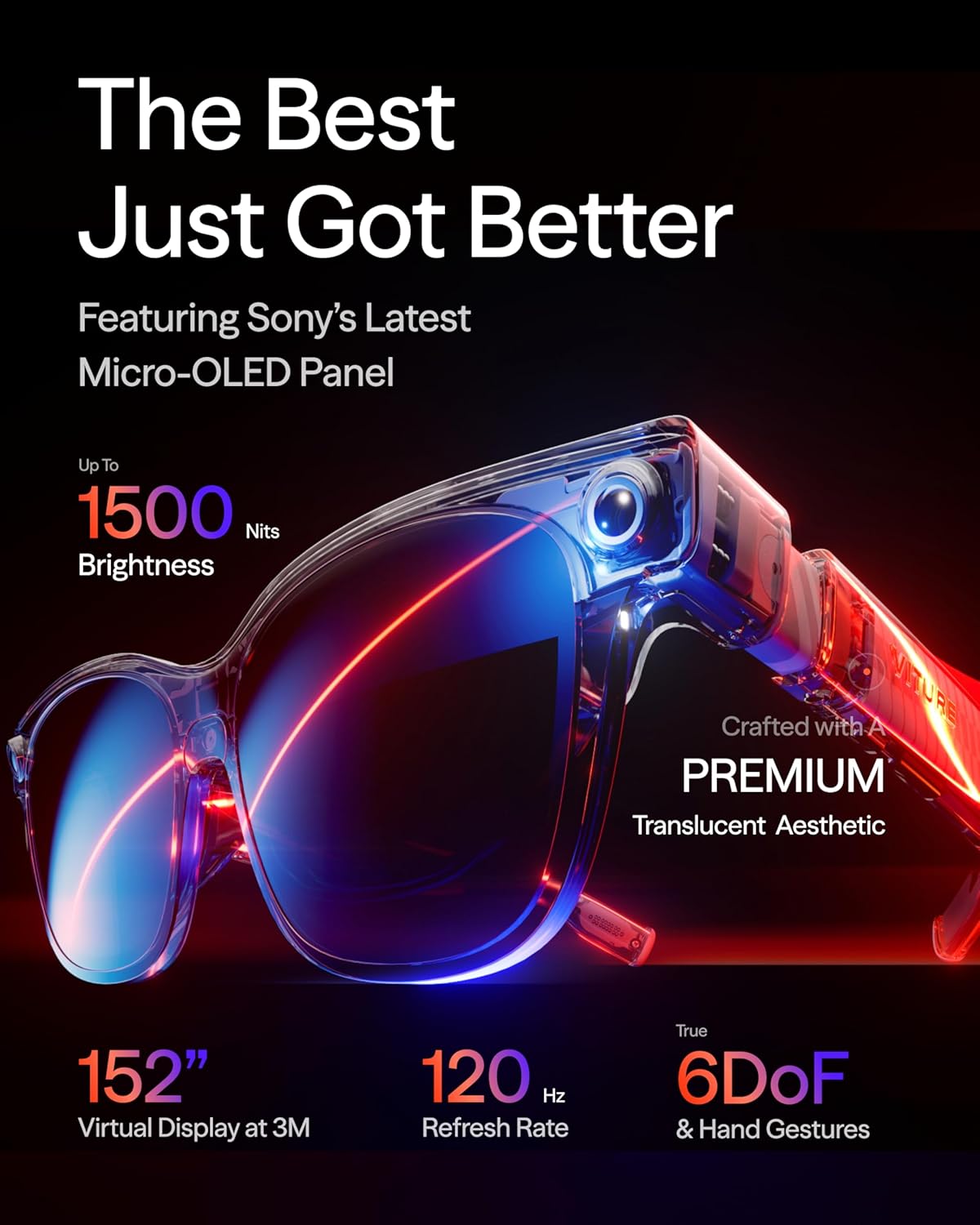 VITURE Óculos Luma Ultra XR, tela ultra afiada de 152 polegadas, suporte total de 6Dof, gestos manuais AR, FOV de 52°, 1500 nits, para iPhone 17/16/15, Android, Mac, PC, Switch & Switch 2