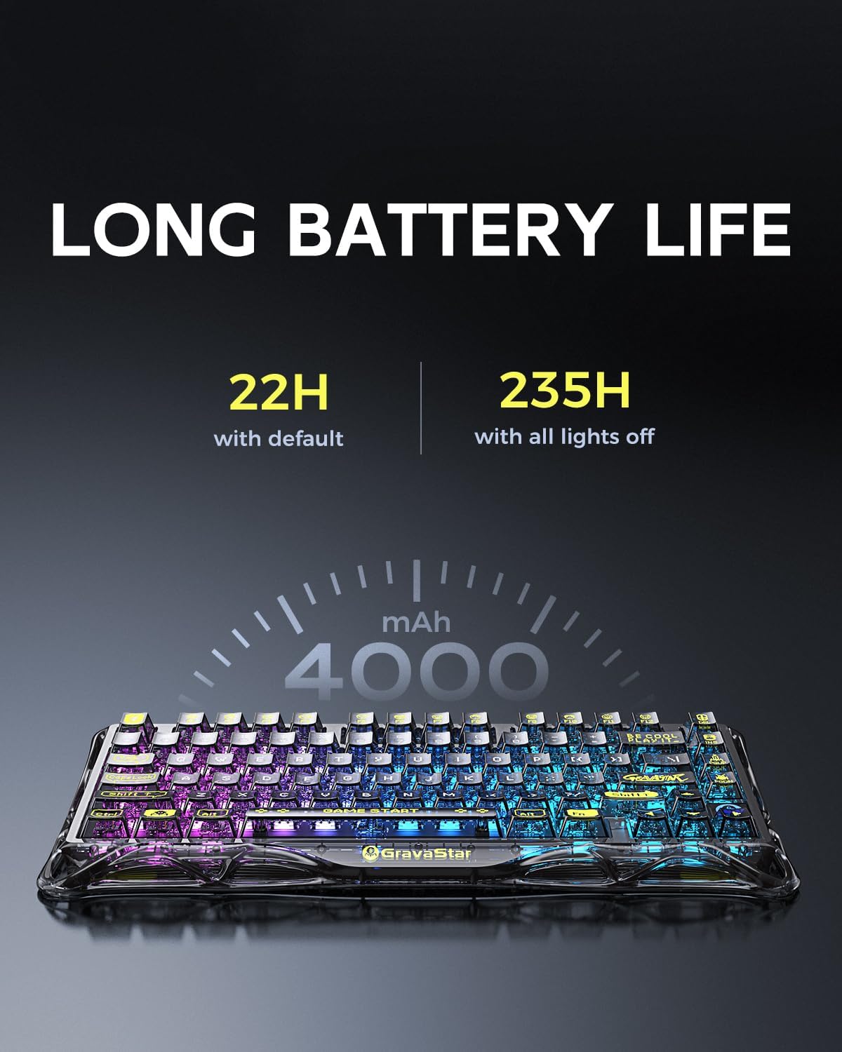 GravaStar Mercury K1 Lite 75% Wireless Mechanical Gaming Keyboard RGB | Gasket Mount, Hot Swappable Linear Switches, Creamy Sound Keyboard, 2.4GHz/USB-C/Bluetooth 5.0, for Win/Mac