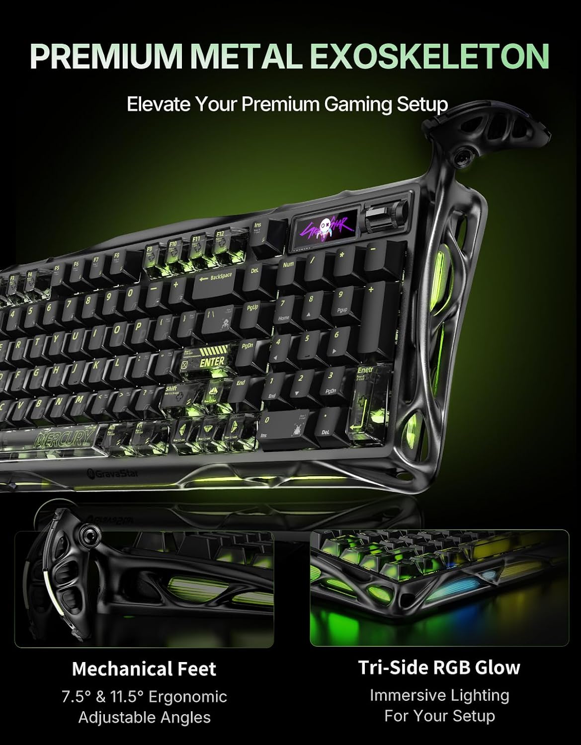 GravaStar Mercury K98 Pro 98 Keys Wireless Mechanical Gaming Keyboard | Tri-Mode, Hot Swappable Pre-Lubed Linear Switch, Gasket Mount, Creamy Sound, TFT Display & Knob, 8K, RGB Backlit for PC/Mac