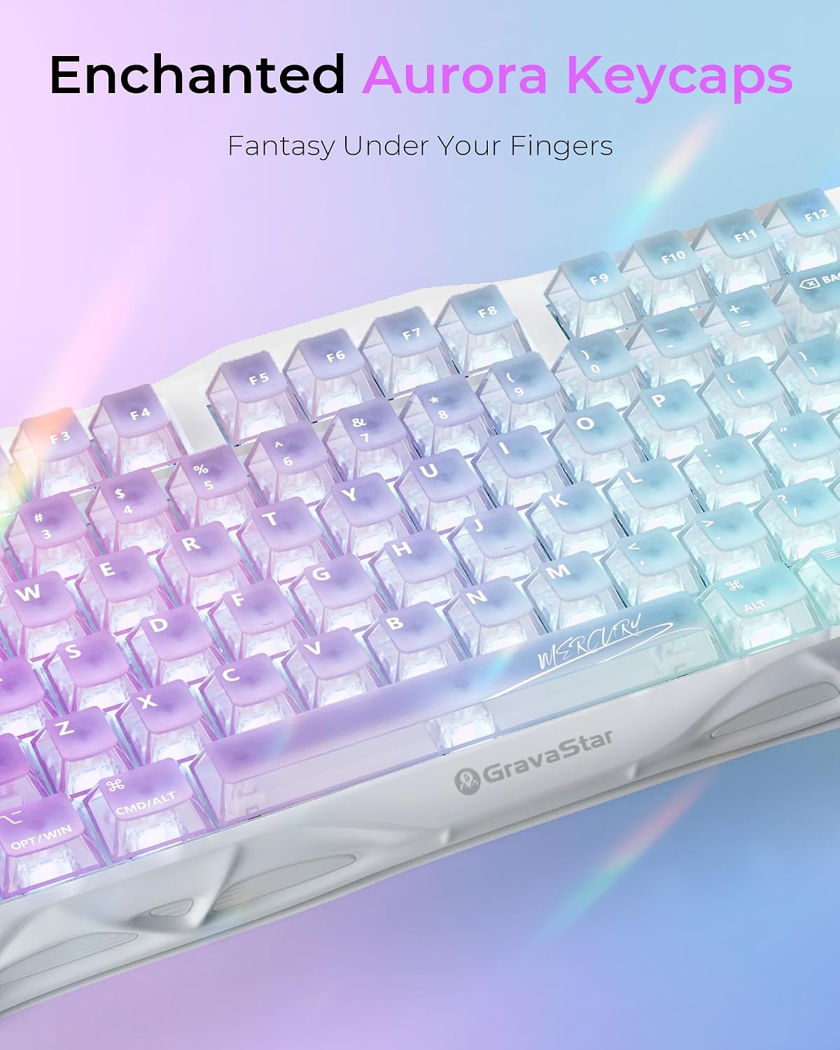 GravaStar Mercury K1 Lite Keyboard Crystal Aurora & M2 Mouse Opaline White