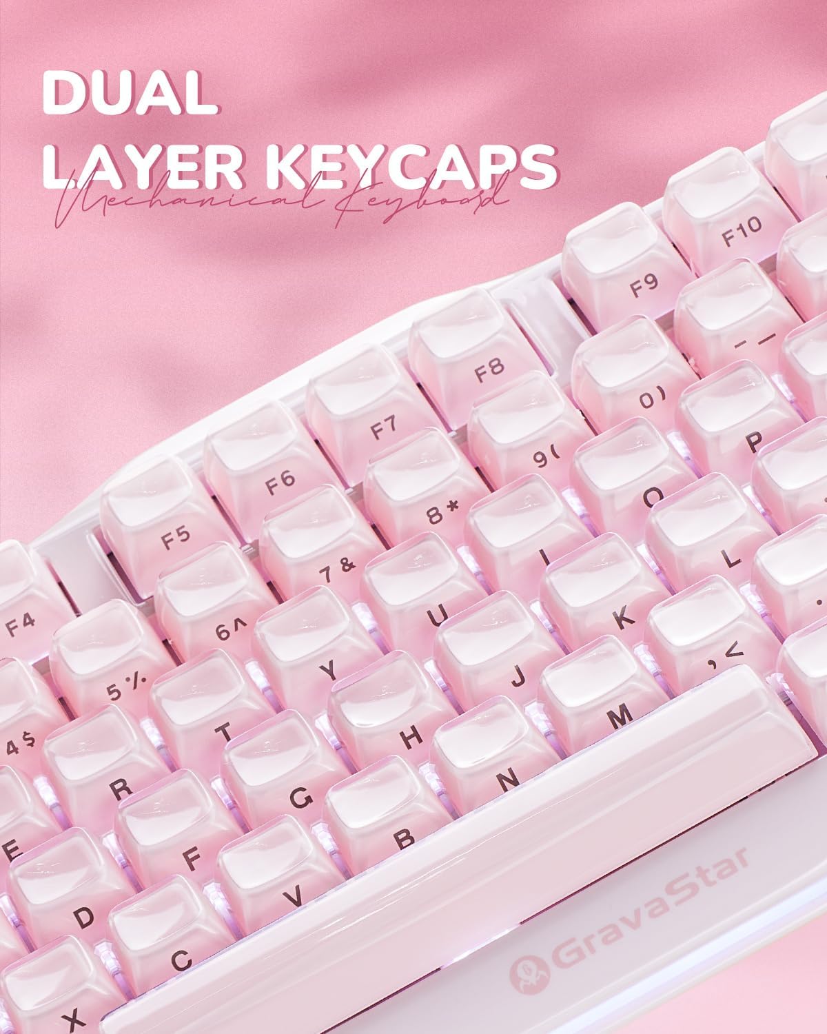GravaStar Mercury K1 75% Wireless Mechanical Gaming Keyboard RGB Backlit | Gasket Mount, Hot Swappable Linear Switches, Creamy Sound Keyboard, 2.4GHz/USB-C/Bluetooth 5.0, for Win/Mac【Sakura Pink】