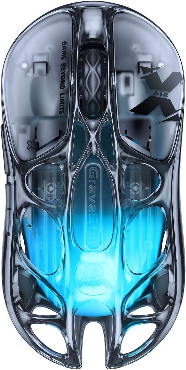 GravaStar X AIR Wireless Gaming Mouse, Futuristic Skeleton Design, True 8K Performance, PAW3950 Sensor, RGB Lighting, 56g Lightweight, Tri-Mode Connectivity