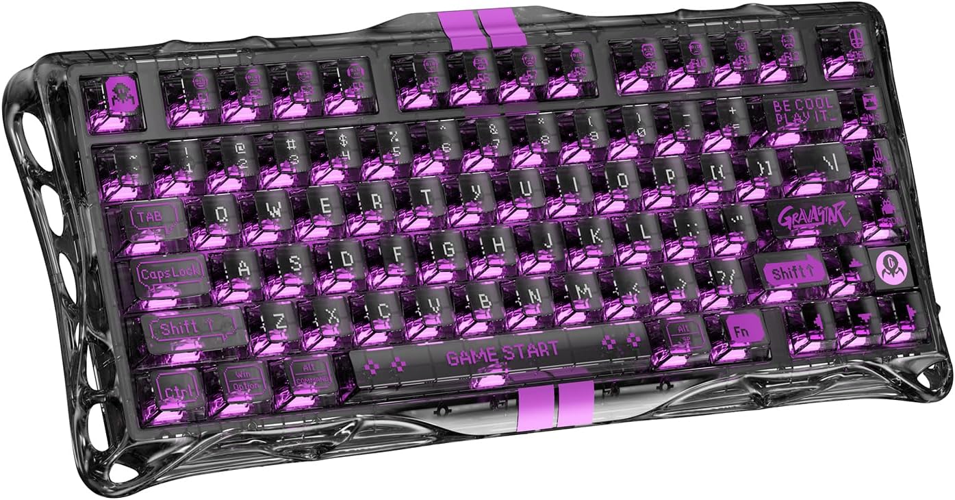 GravaStar Mercury V75 Lite Hall Effect Gaming Keyboard, 75% Wired Magnetic Keyboard, 8000Hz Polling Rate, Rapid Trigger, Adjustable Actuation, RGB Backlit, Hot Swappable, Transparent Black