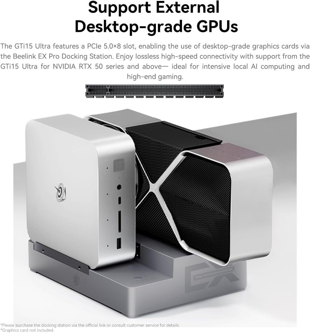 Beelink GTi15 Mini PC, Intel Ultra 9 285H 16C/16T,32G DDR5 1TB SSD Mini Computer, Triple Display HDMI&DP/USB-C/WiFi7/BT5.4/NPU/4K 144Hz/Support AI/W-11 Pro