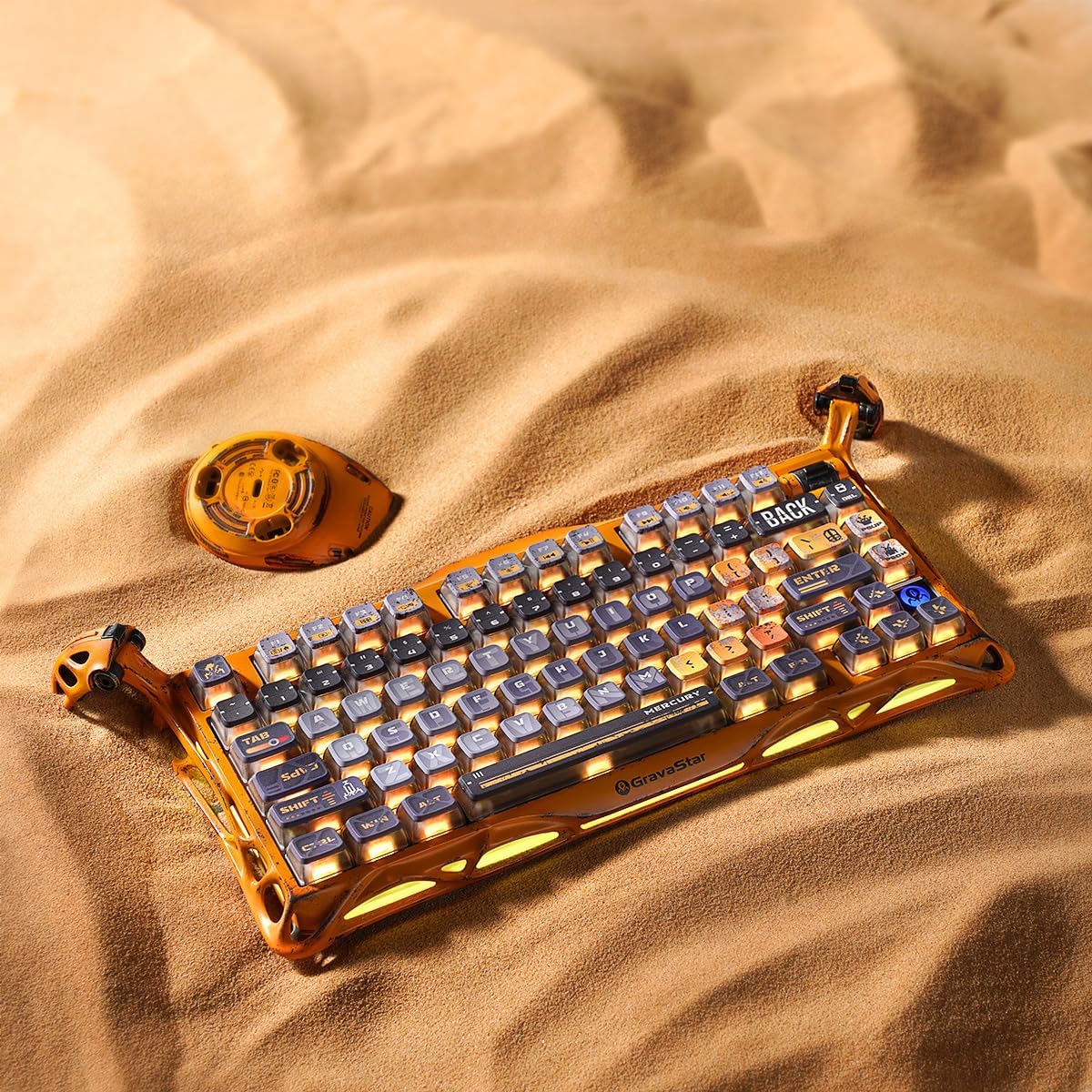GravaStar Mercury K1 Pro Wireless Gaming Keyboard, Handcrafted Aluminum Alloy Mechanical Keyboard, 75% Layout, Hot-Swappable RGB Custom Keyboard with Linear Switches 【Battle-Worn Yellow】